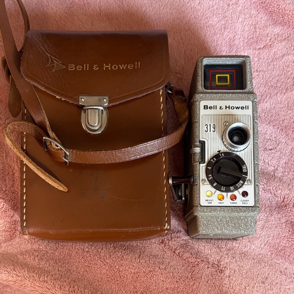 Bell & Howell Vintage Gray Camera with Brown Case